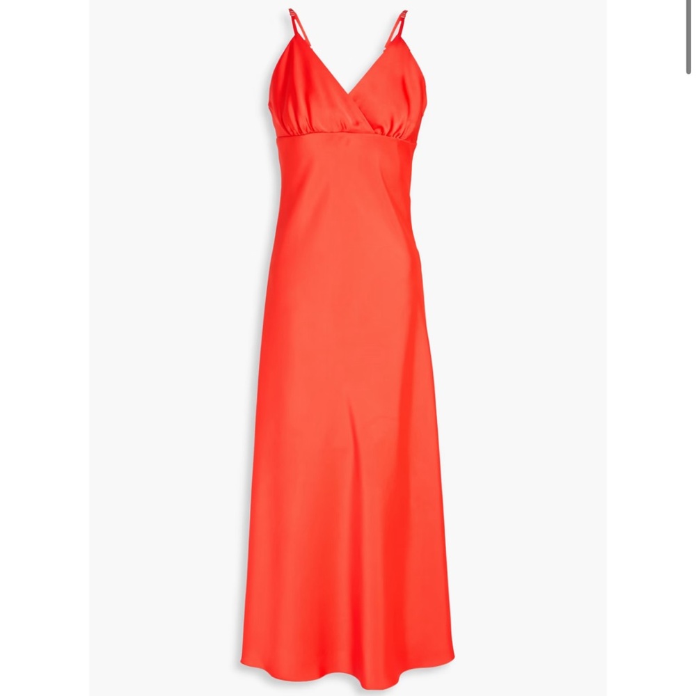 Sandro Red V-Neck Satin Midi Slip Dress